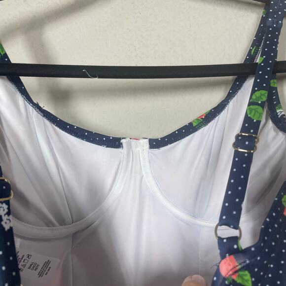 ModCloth Medium The Brandy Underwire One-Piece Swimsuit Blue Strawberry Print - Picture 10 of 13